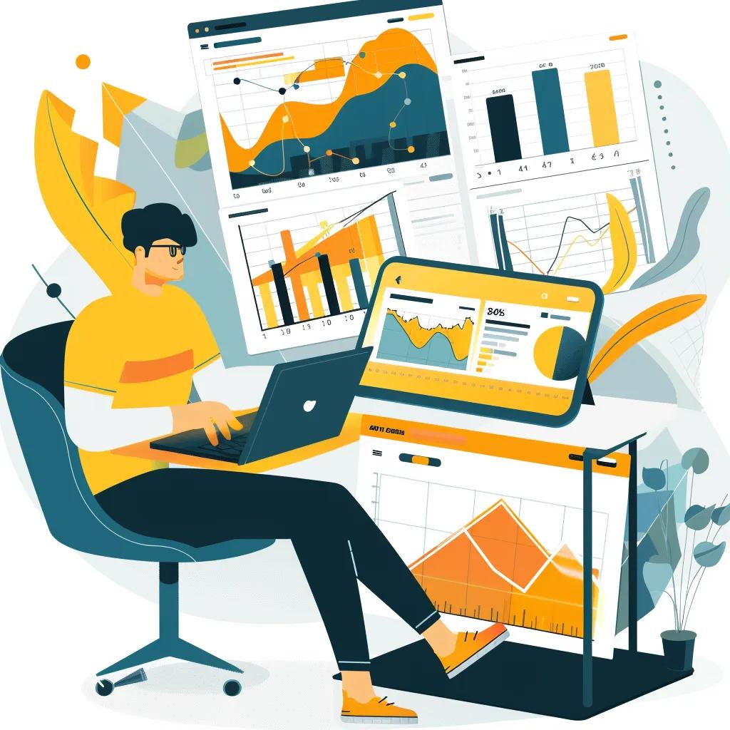 Digital marketing professional analyzing local PPC campaign data on a laptop in a modern office